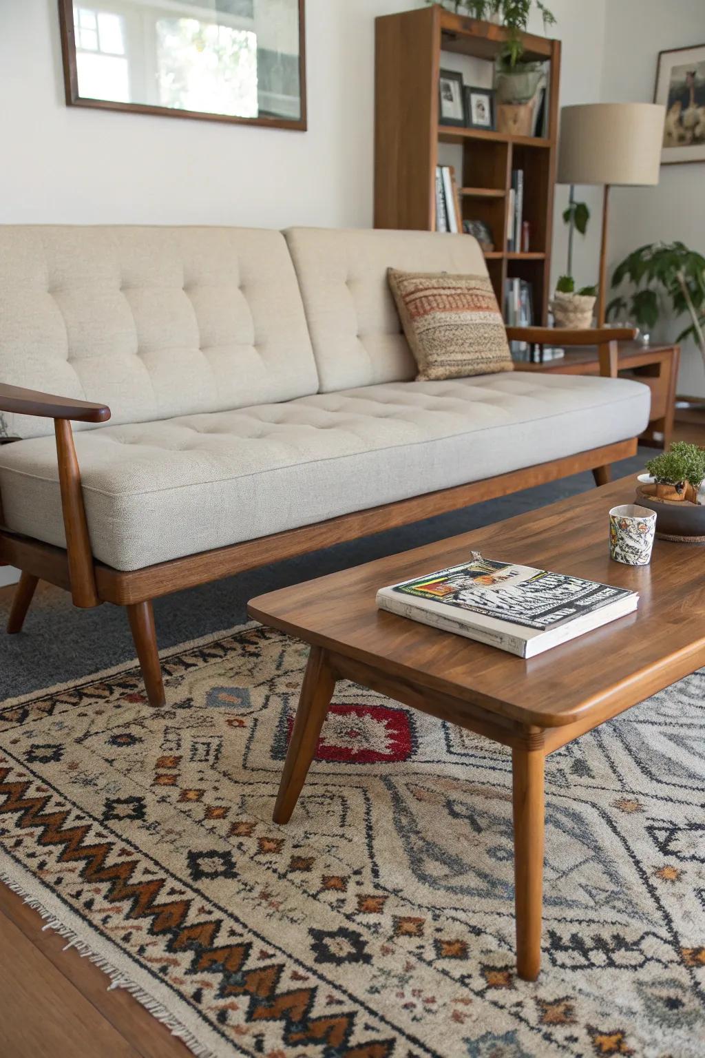 Mid-century modern sofa showcasing iconic tapered legs.