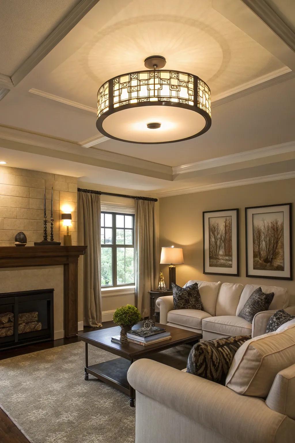 Close-to-ceiling lights provide style without occupying vertical space.