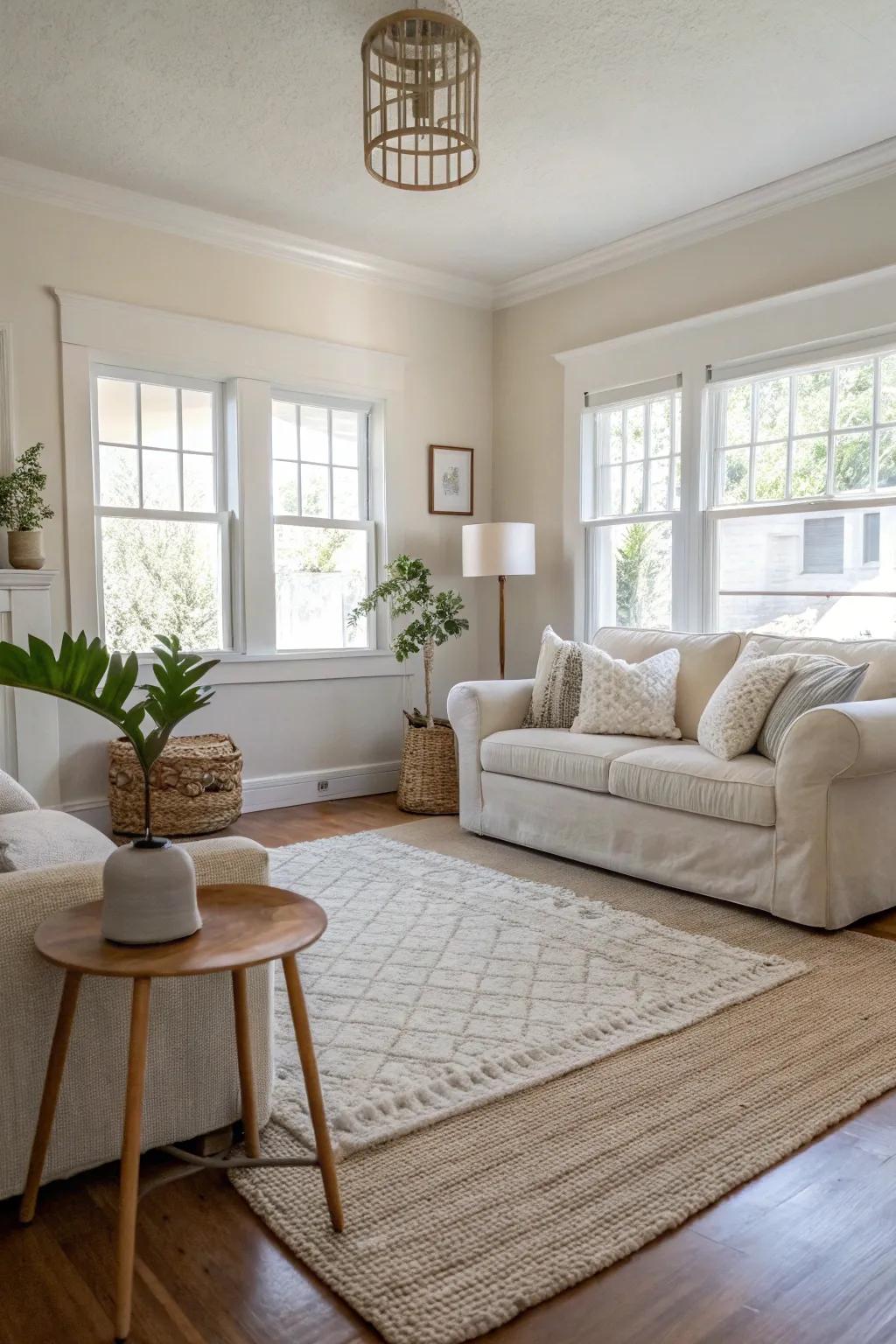 Neutral rugs offer a serene and elegant starting point for any living room.
