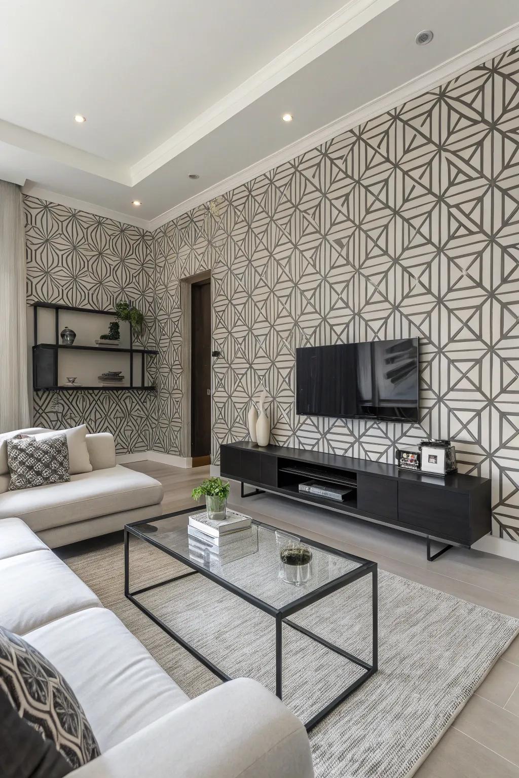 Your living room gains structured elegance from geometric patterns.