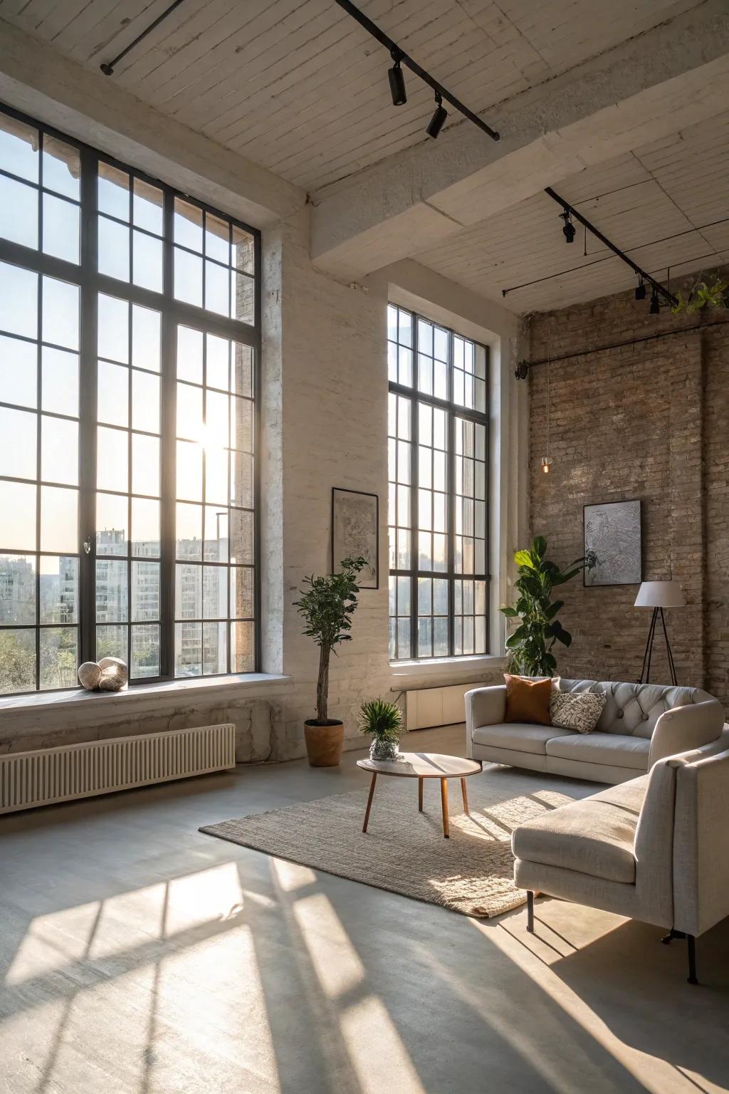 Bright and airy loft blessed with plentiful sunlight.