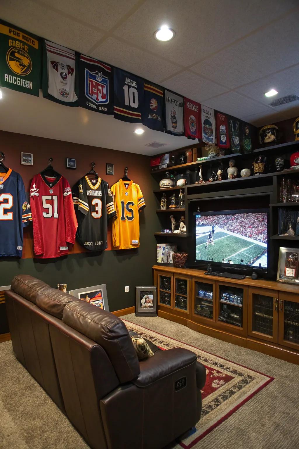 Engage fully in the thrill of a sports-centered man cave.