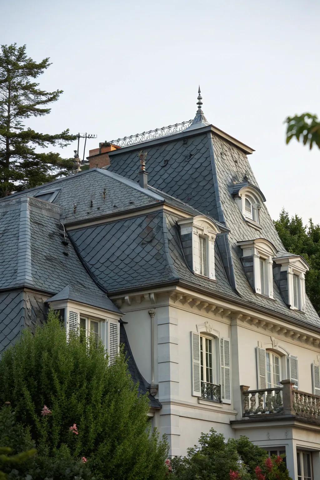 Mineral panels offer this mansard roof a classic and durable finish.