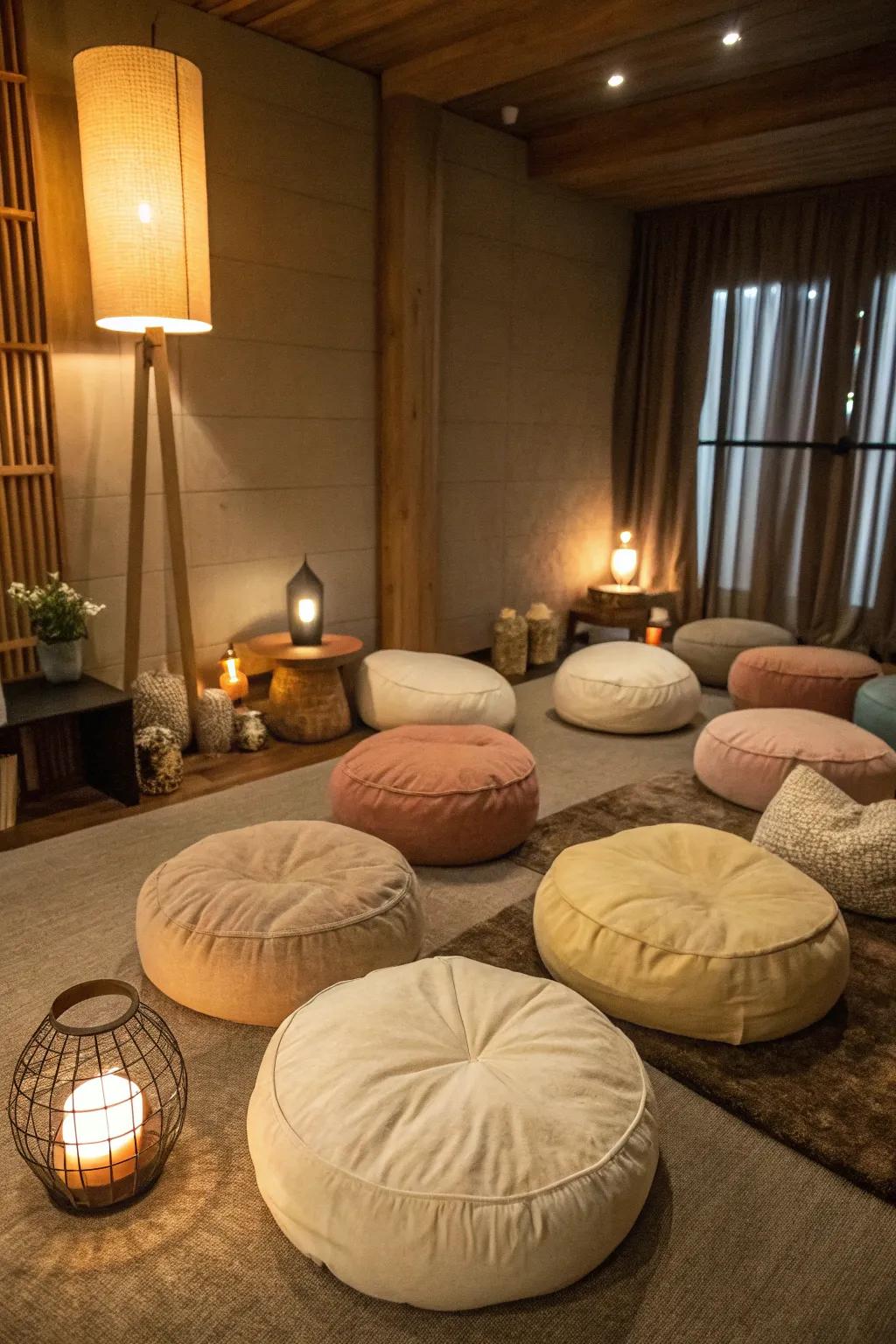 Floor cushions give your meditation space flair and comfort.