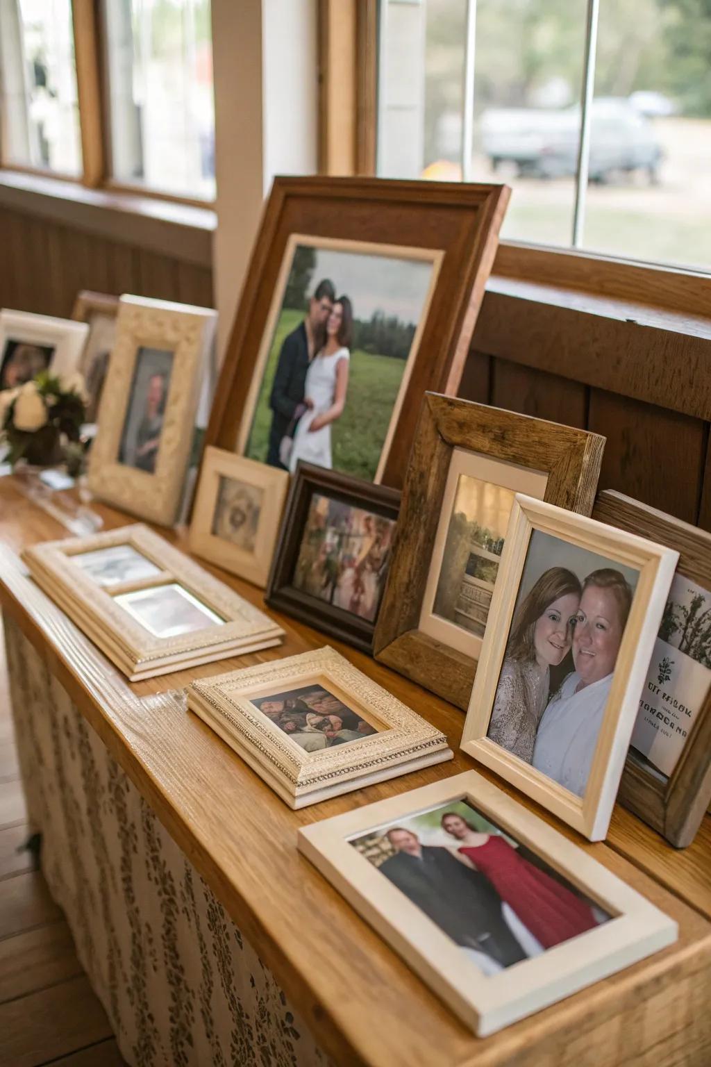 A gathering of framed photos serves as a heartfelt tribute to those we cherish.