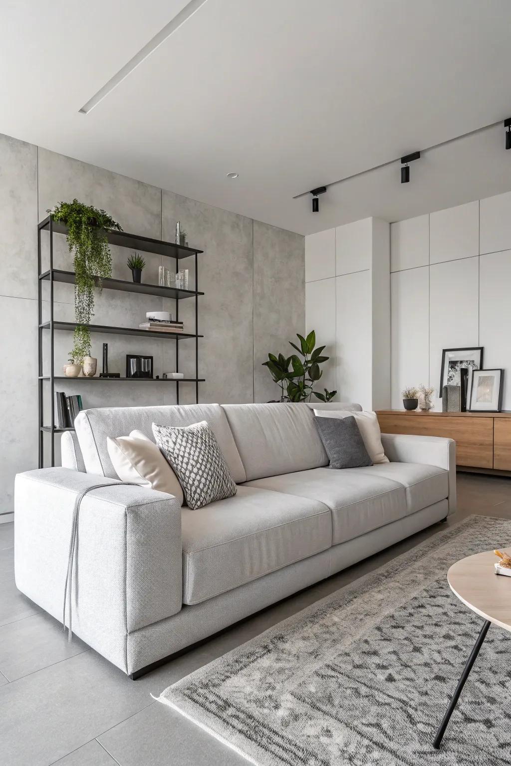 A tranquil, well-organized minimalist living area.