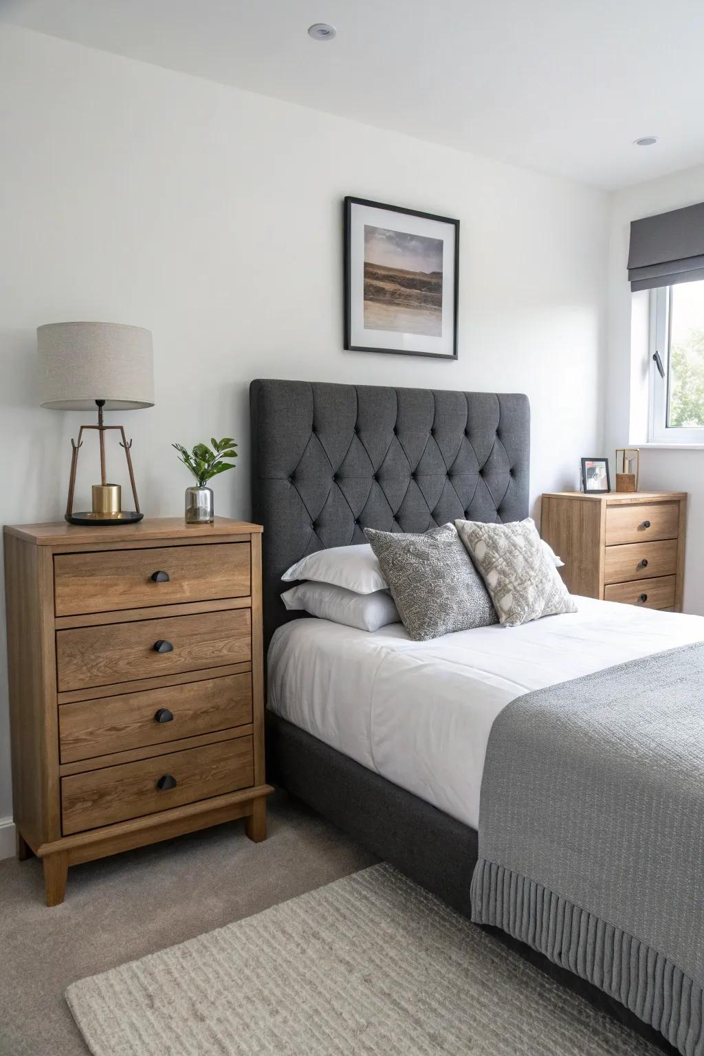 Slate grey and ivory create a striking, contemporary contrast in this streamlined bedroom.
