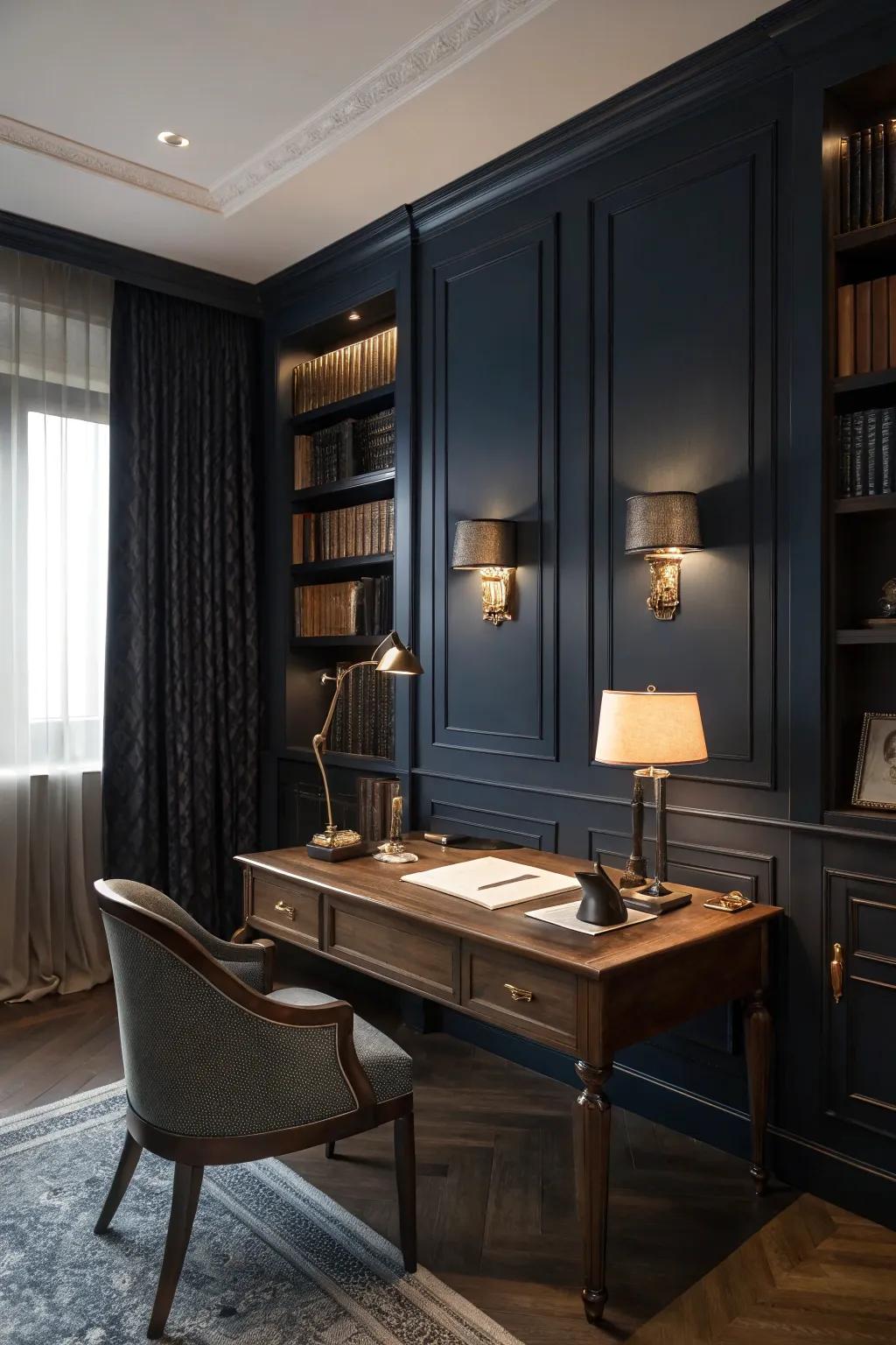 A striking color scheme enriches your office space with depth and elegance.