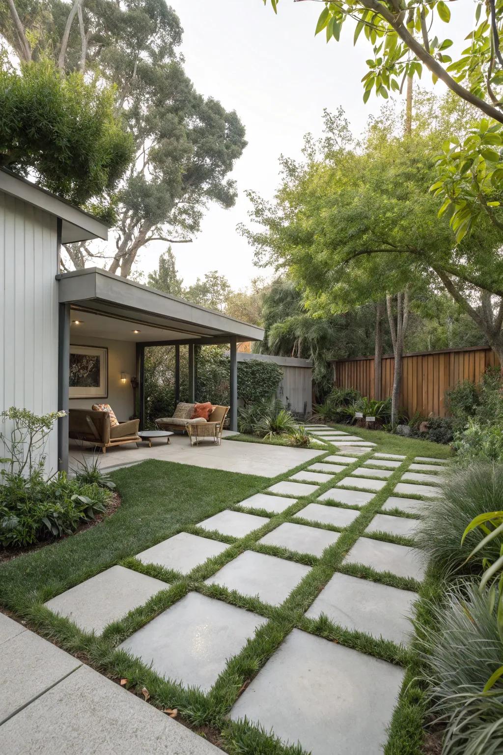 Geometric walkways introduce structure and sophistication to any outdoor setting.