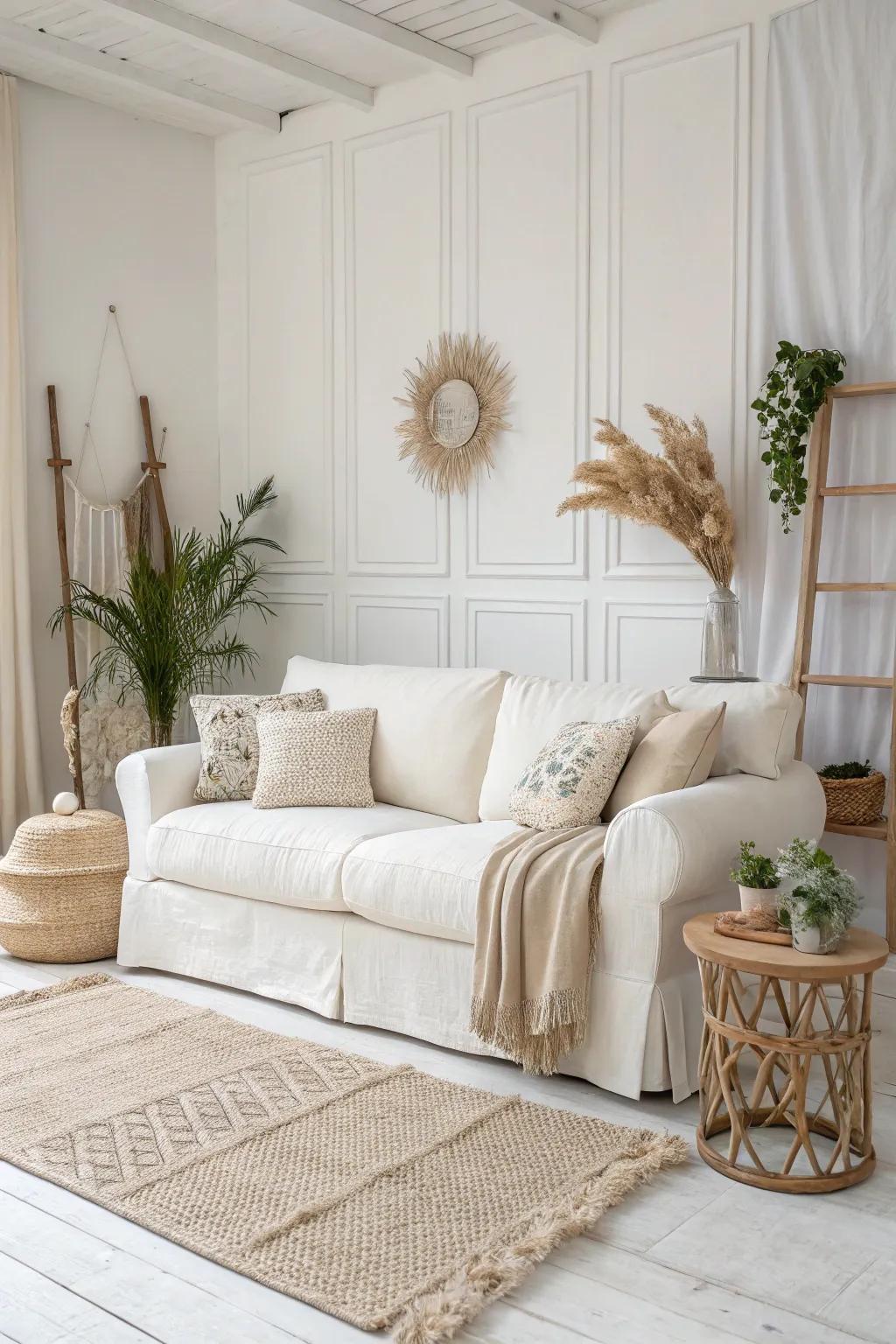 Neutral tones foster a tranquil ambiance, perfect for a minimalist setting.