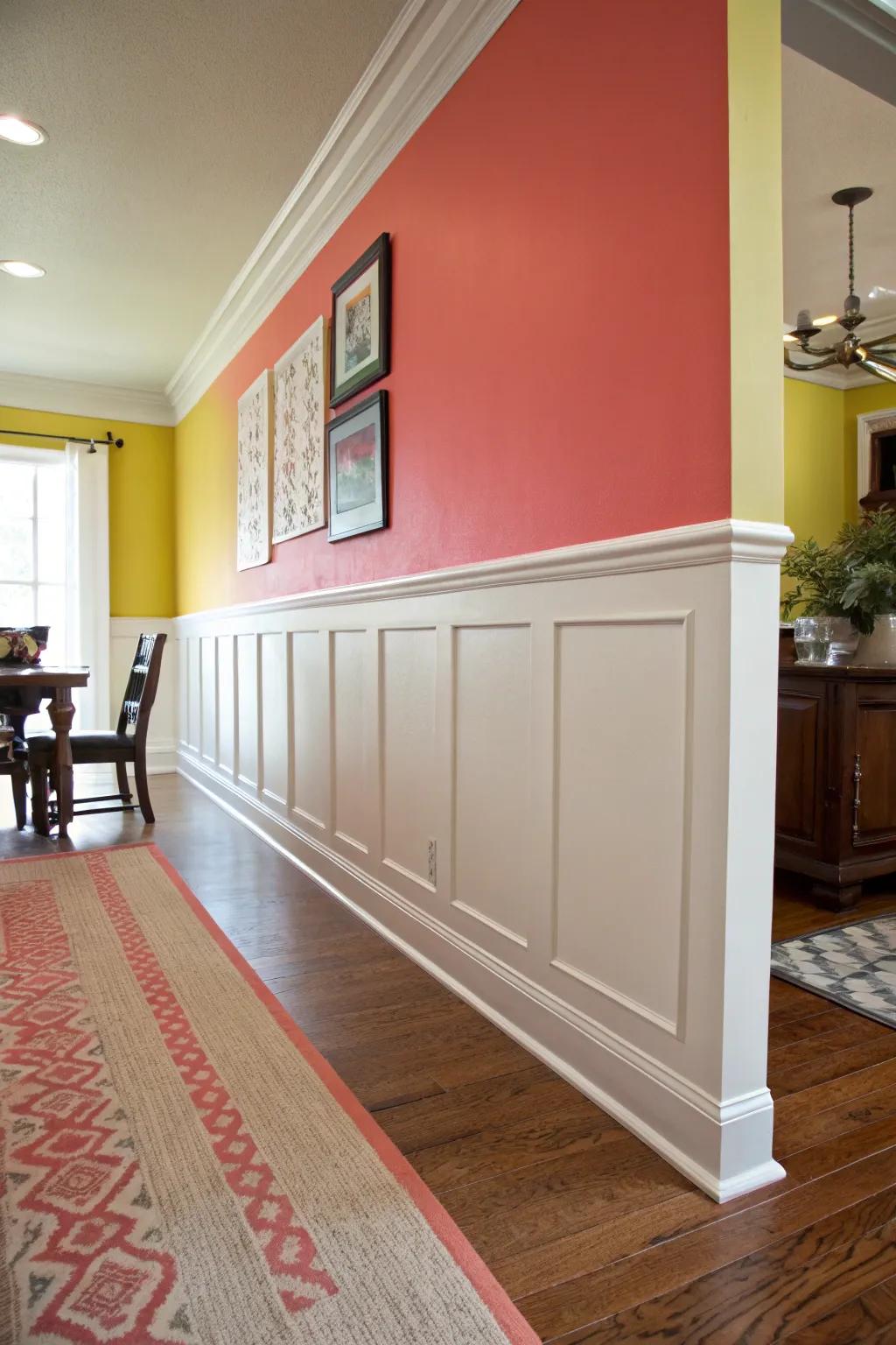 Striking color contrasts elevate this modern chair rail design.