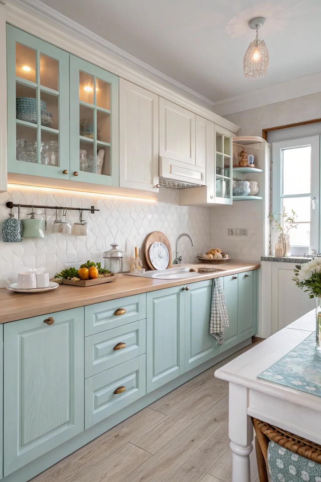 A coastal kitchen presenting a calming selection of whites and blues.