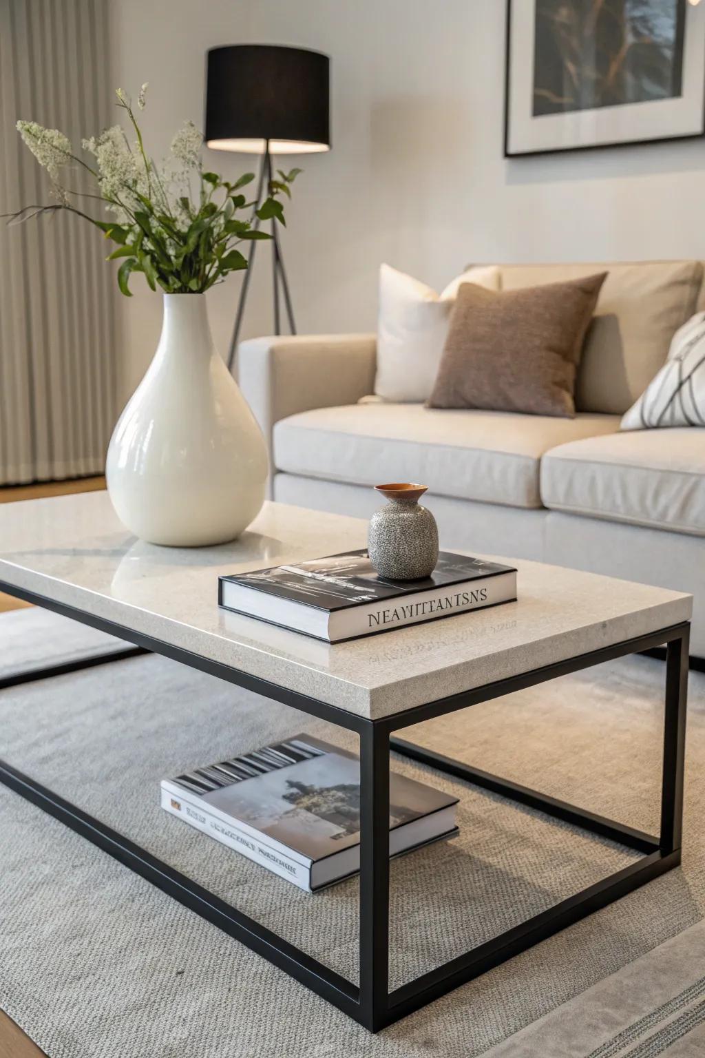 The epitome of simplicity in a minimalist coffee table arrangement.
