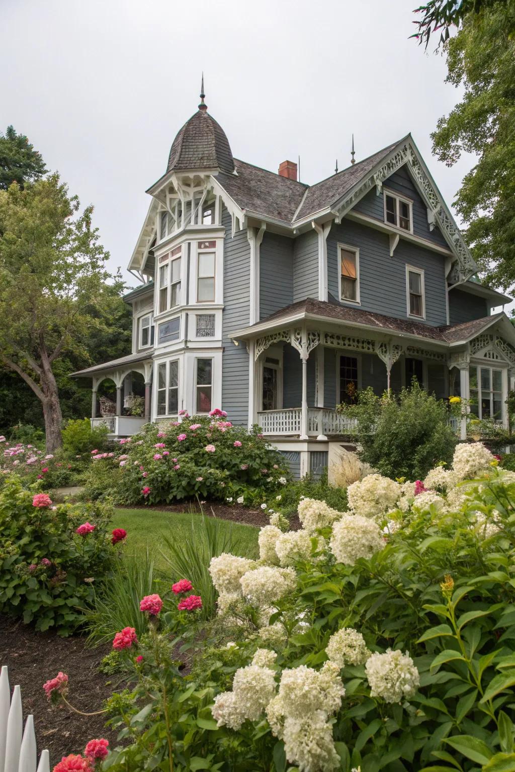 Shale grey and white trim bring timeless grace to this Victorian home.