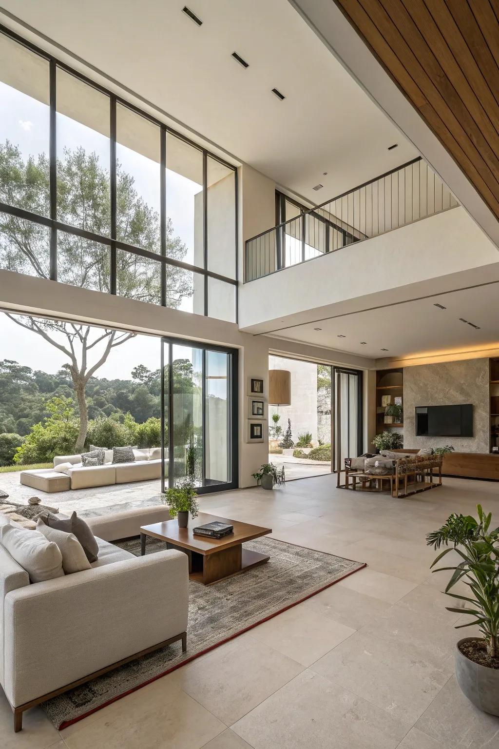 A contemporary open-plan living area featuring minimal partitions.