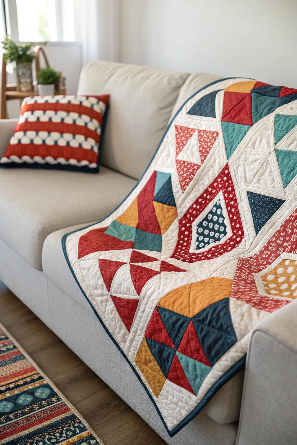Geometric quilts introduce a dynamic and chic touch to modern living environments.