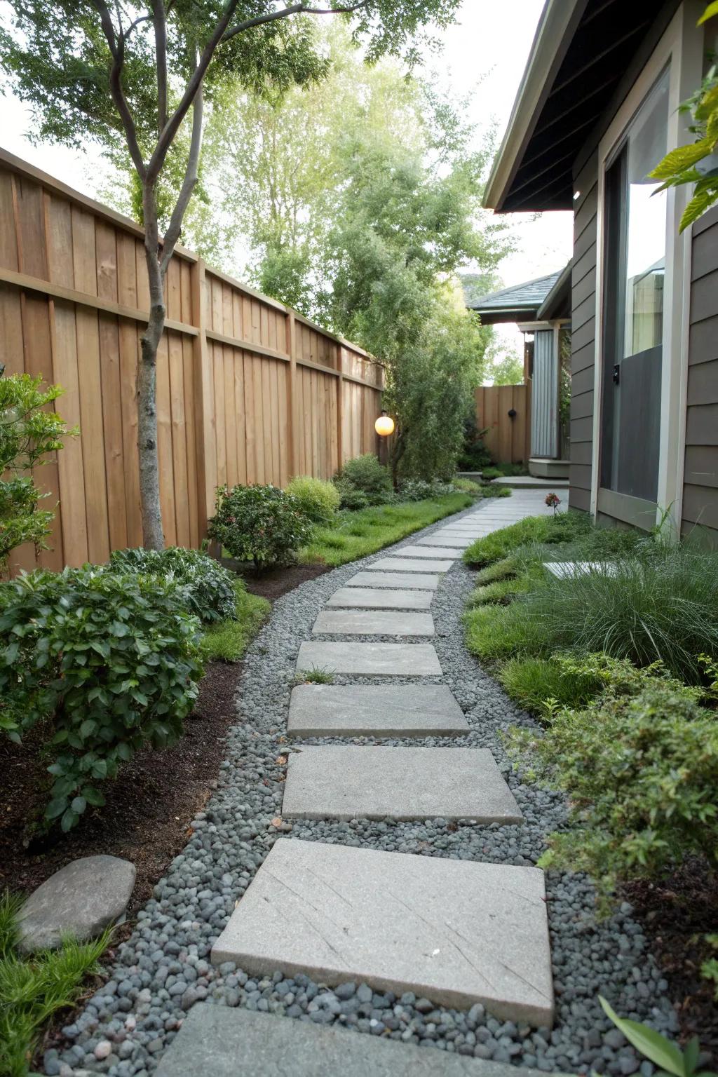 A polished stepping stone path brings refinement to your side yard.