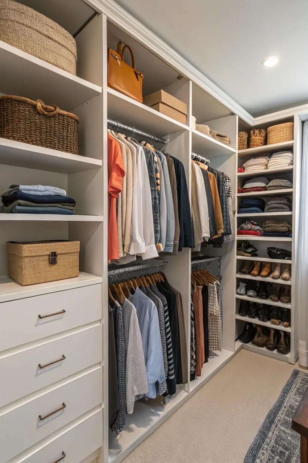 Enhance storage by leveraging vertical space with towering shelves.