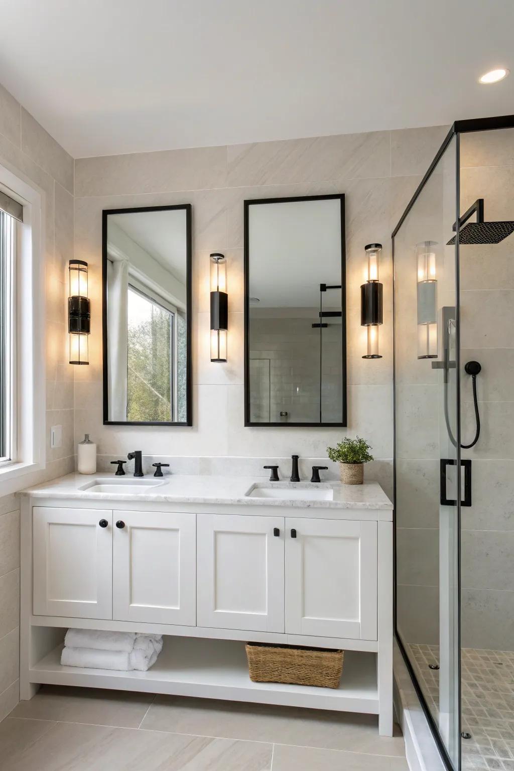 Elegant wall fixtures in a contemporary bathroom.