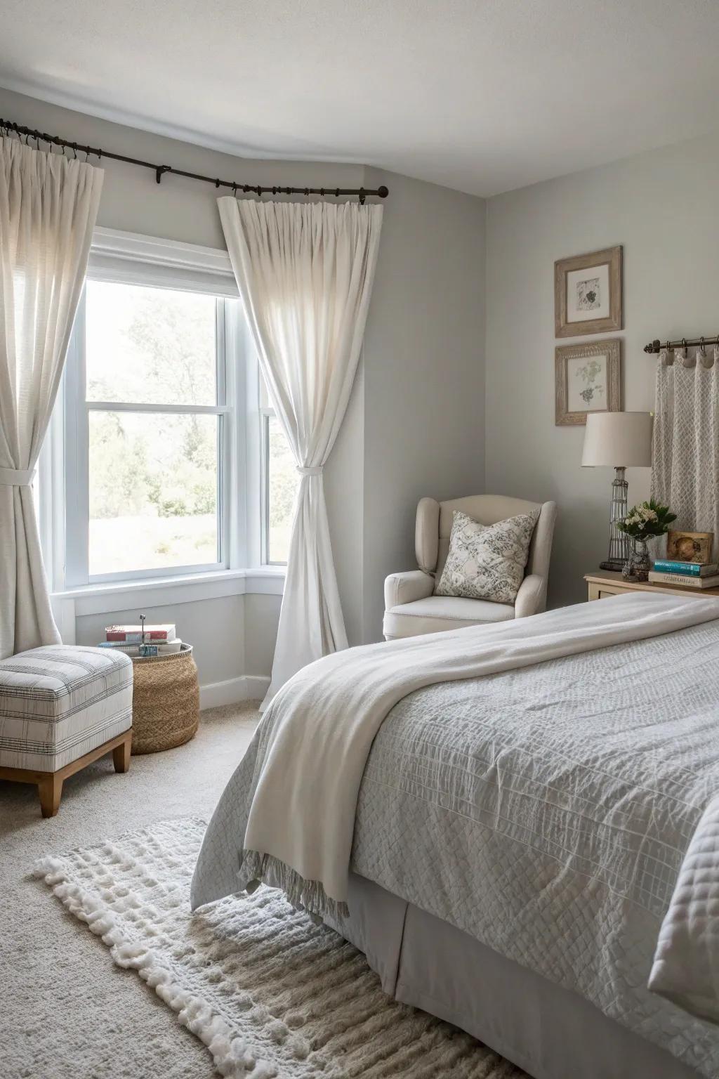 Soothing hues fashion a relaxing and welcoming atmosphere.