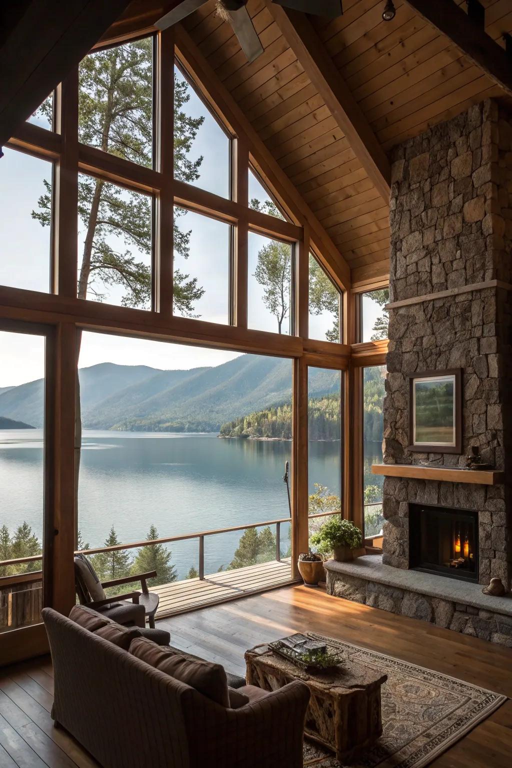 Expansive windows bring the tranquil lake directly into your living space.