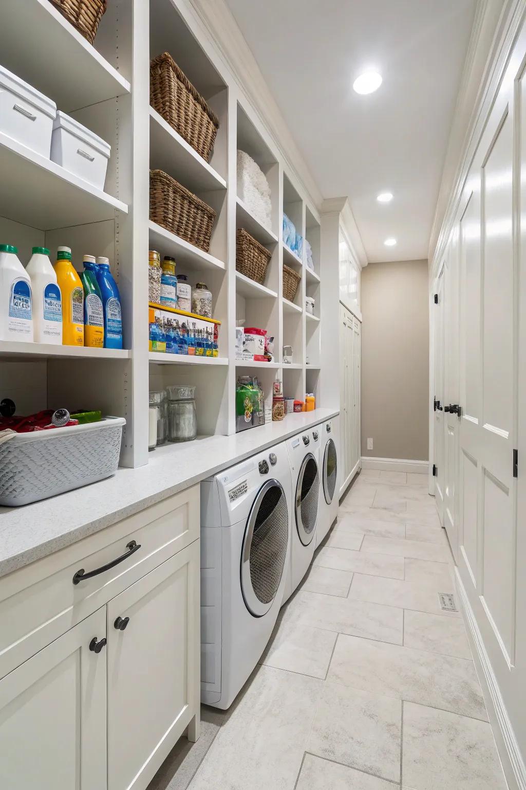 Make the most of vertical space to keep your laundry necessities organized and accessible.
