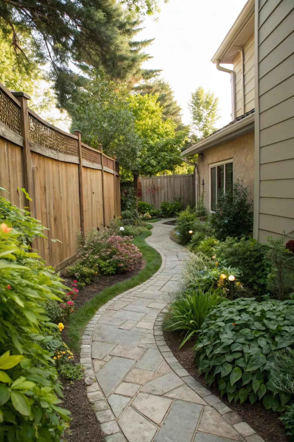 A winding path brings depth and intrigue to tight spaces.