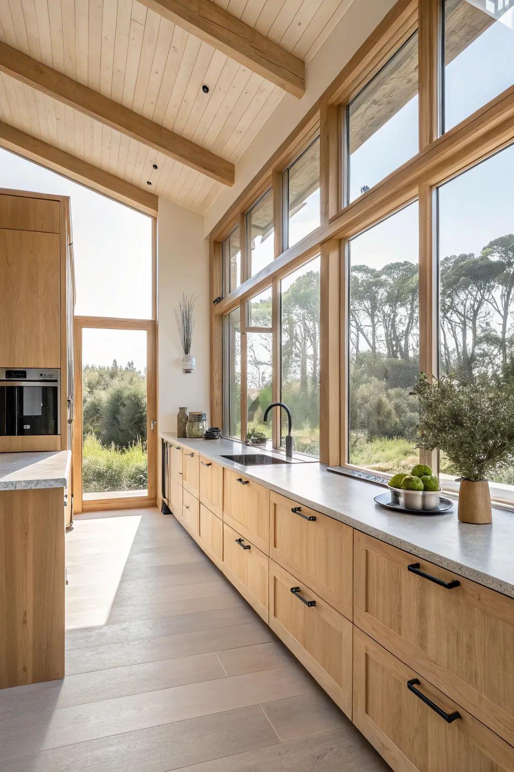Pale wood cabinets evoke an inviting and revitalizing ambiance.
