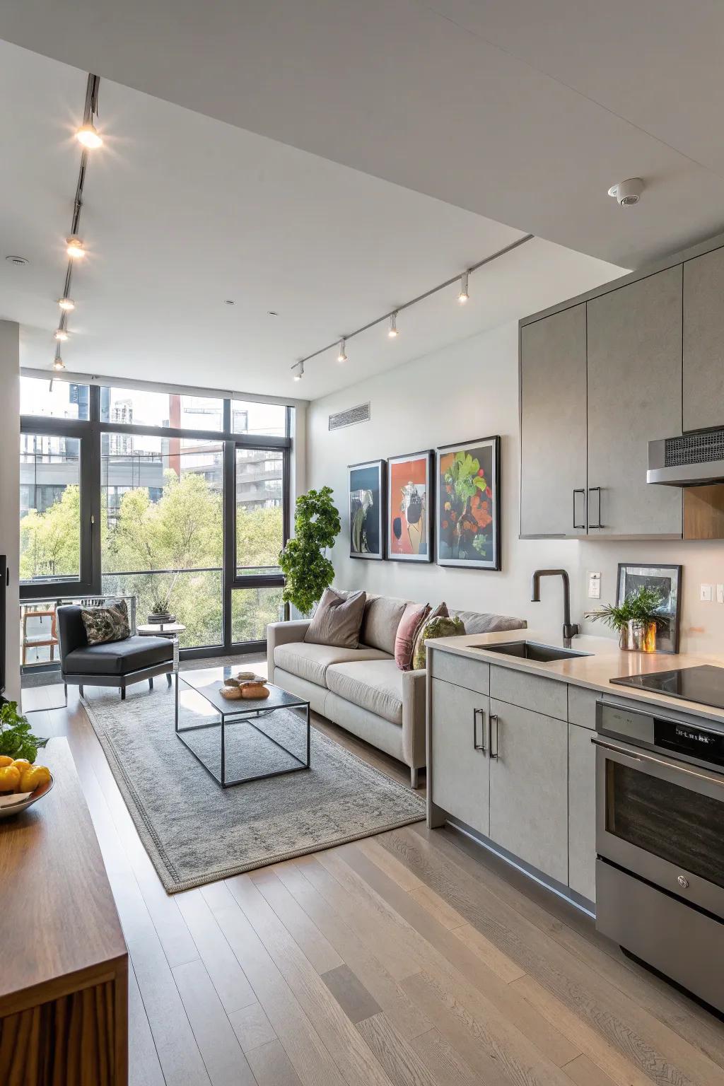 An open-concept kitchen smoothly connected to the living space.