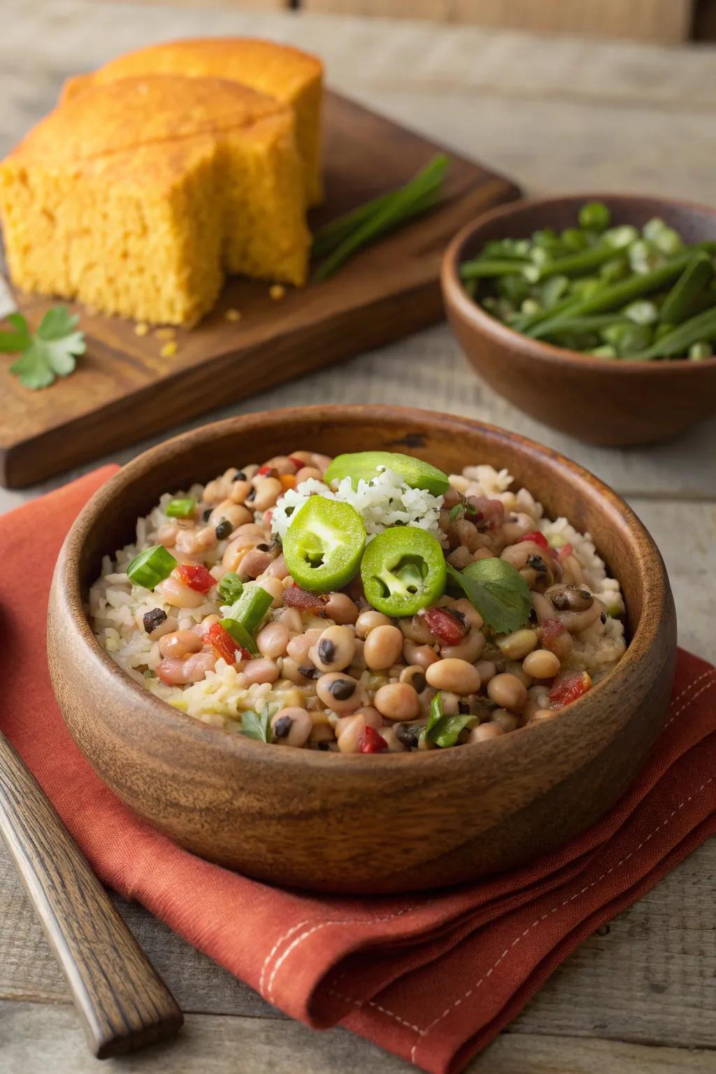 A generous helping of traditional Hoppin' John, a promise of good fortune for the year ahead.