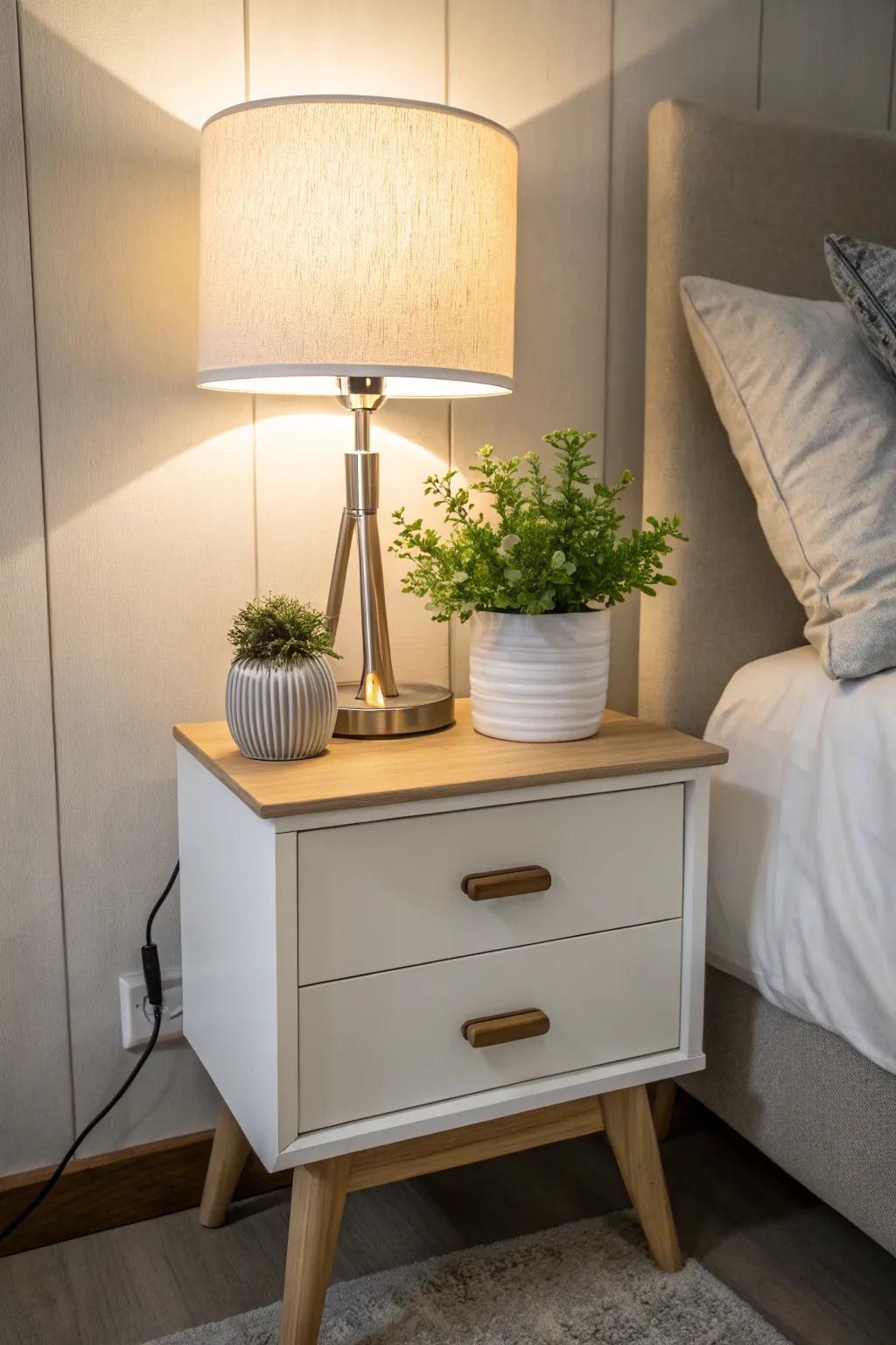 Appreciate the beauty of simplicity with a minimalist nightstand radiating sophistication.