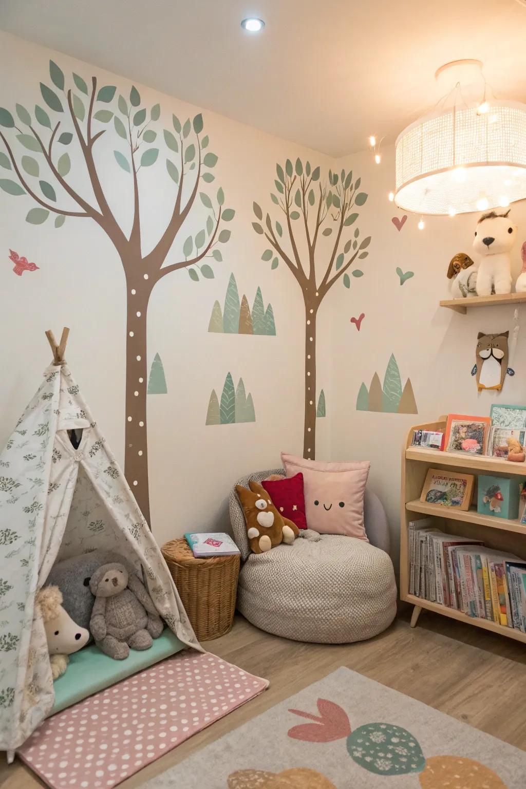 A captivating enchanted glade-themed nursery with sylvan allure.