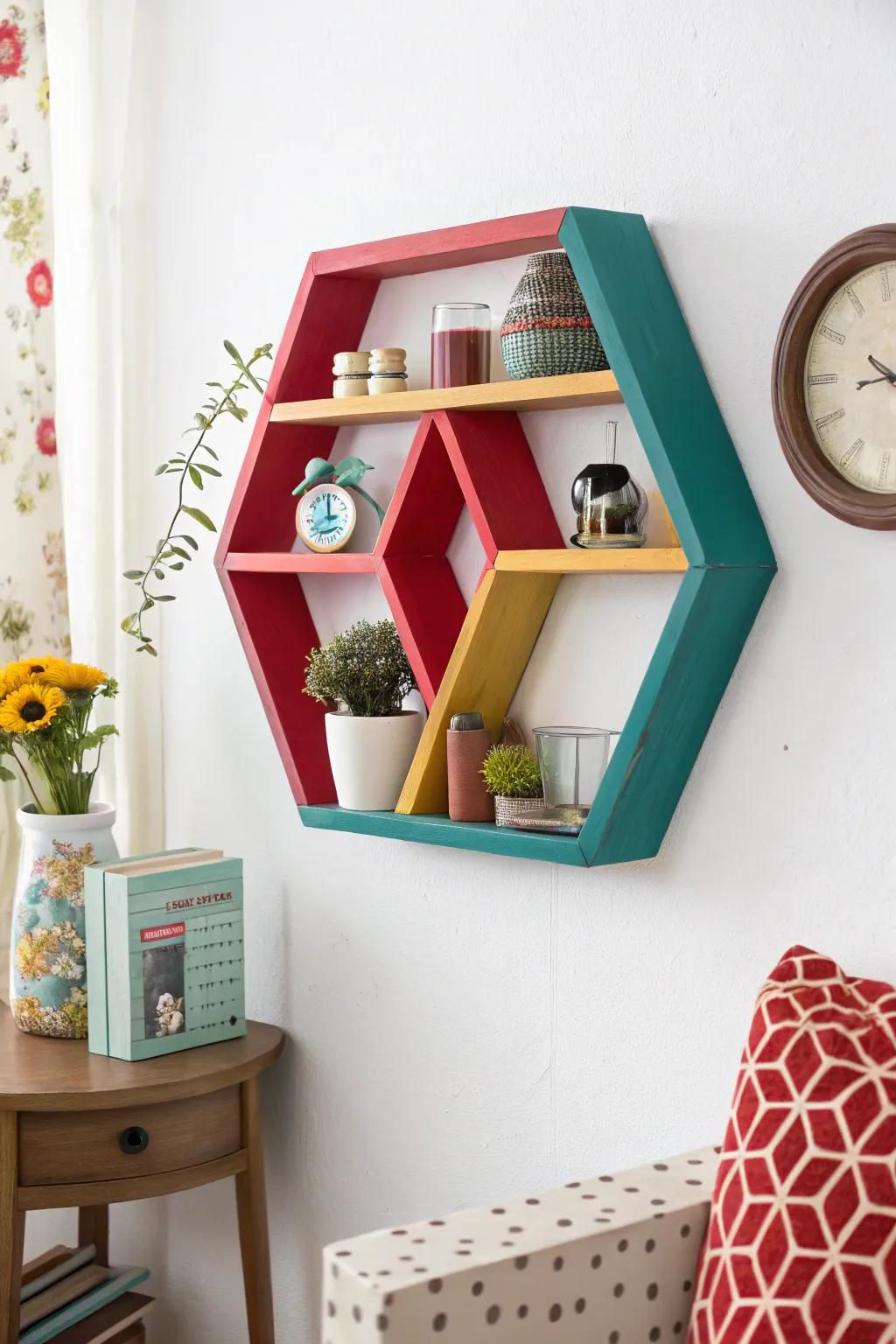 Striking shades transform an octagon ledge into a captivating wall accent.