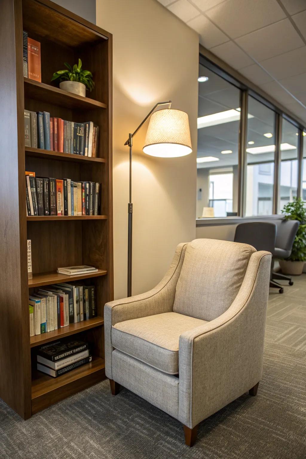 A serene reading spot designed for immersive reading and relaxation.