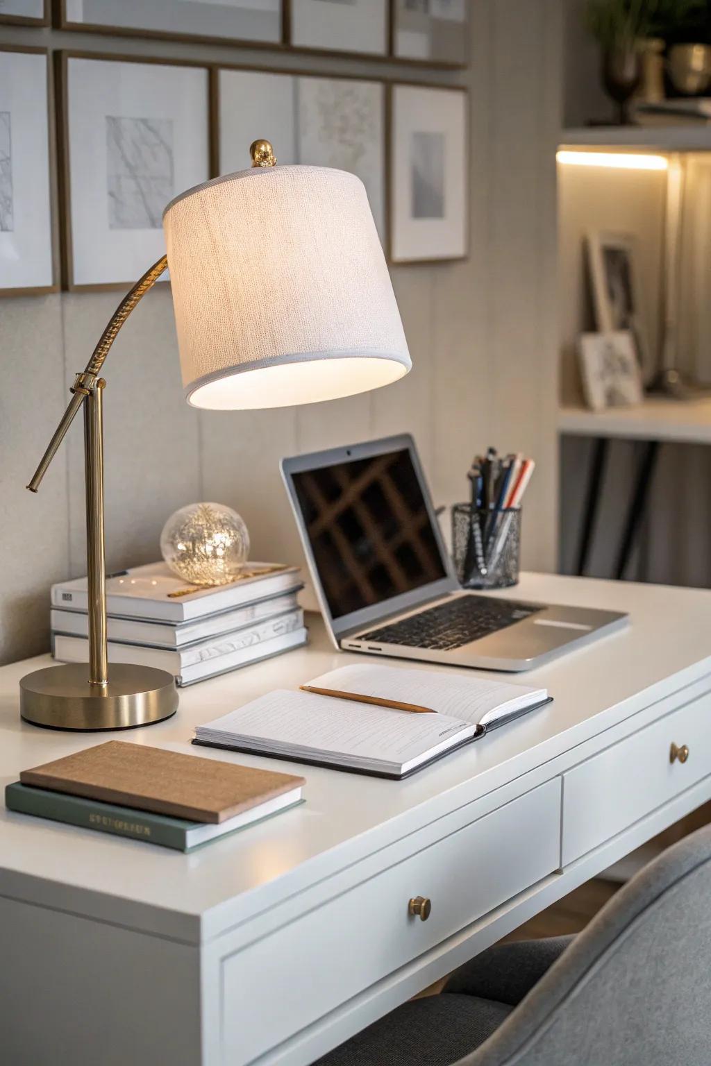 A simple desk arrangement delivers a professional Zoom appearance.