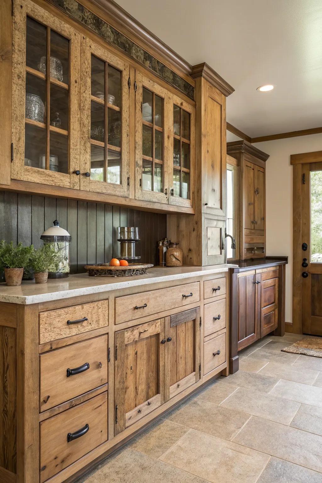 Classic wooden cupboards bring coziness and character to the kitchen.