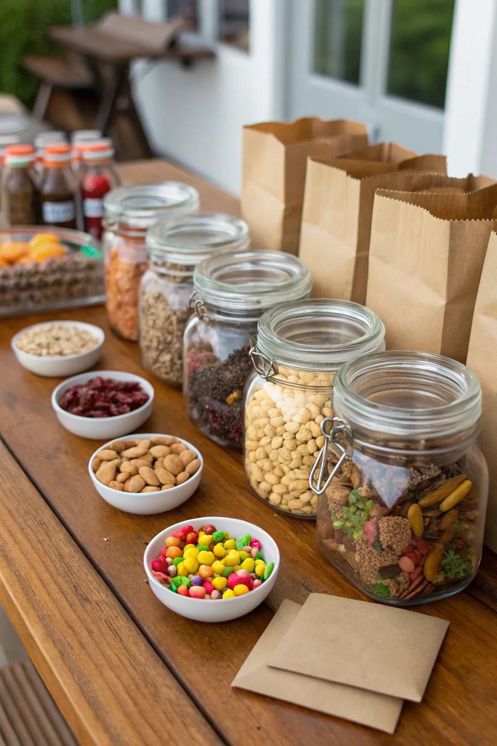 A personalized trail mix station boasting a delightful collection of goodies.