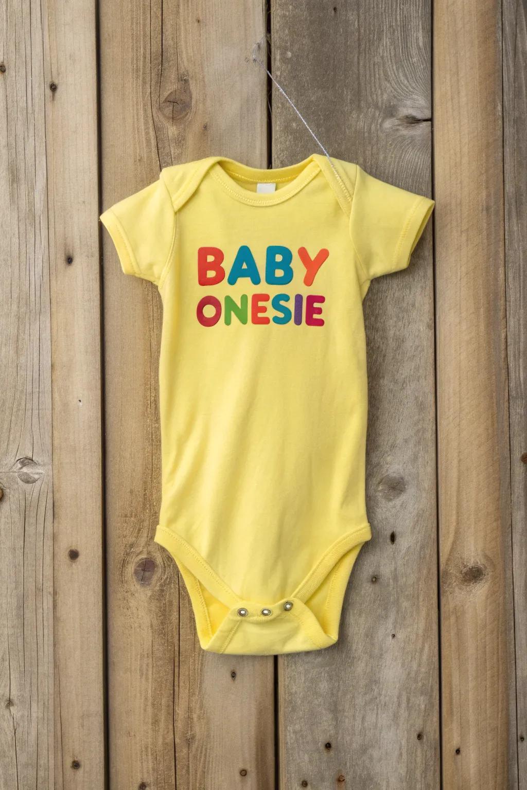 A lively onesie with a humorous saying, designed for a giggle.