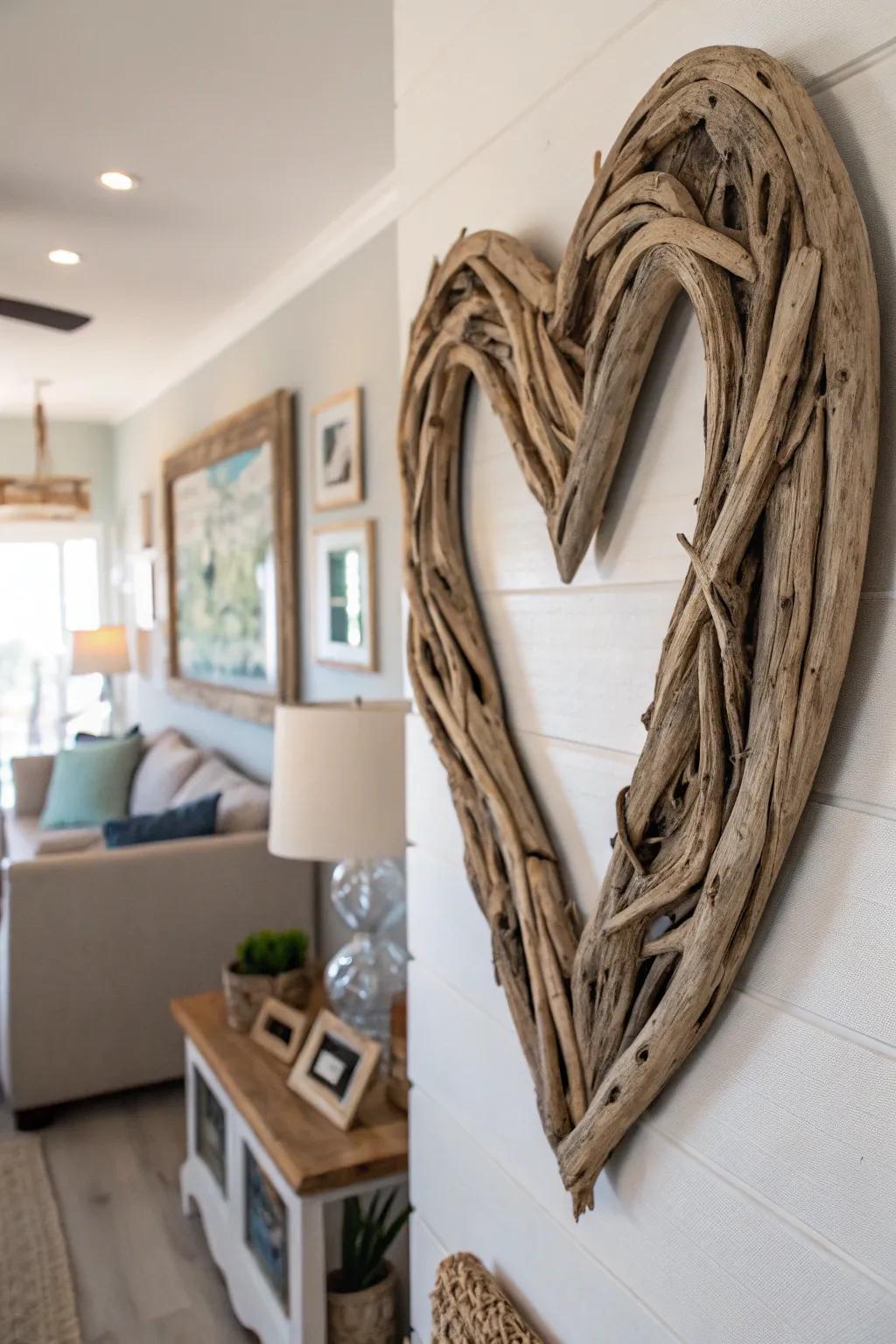 Driftwood hearts, intertwined, bring a natural accent to your space.