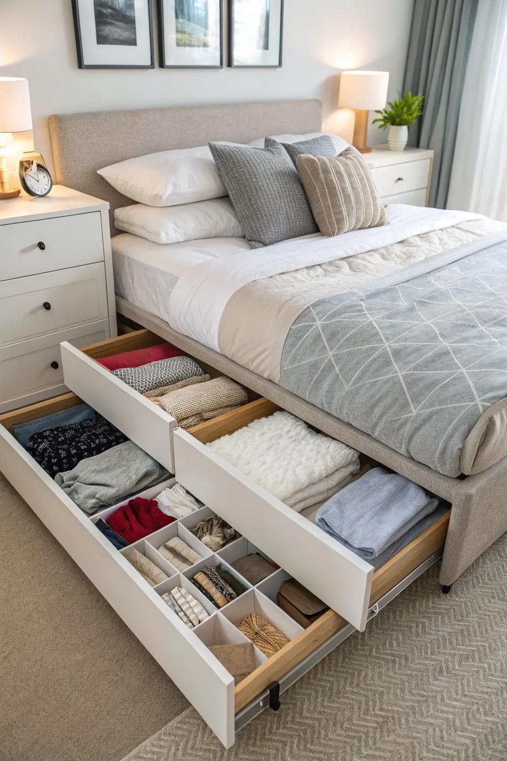 Fully maximize your bedroom's potential with smart under-bed storage options.