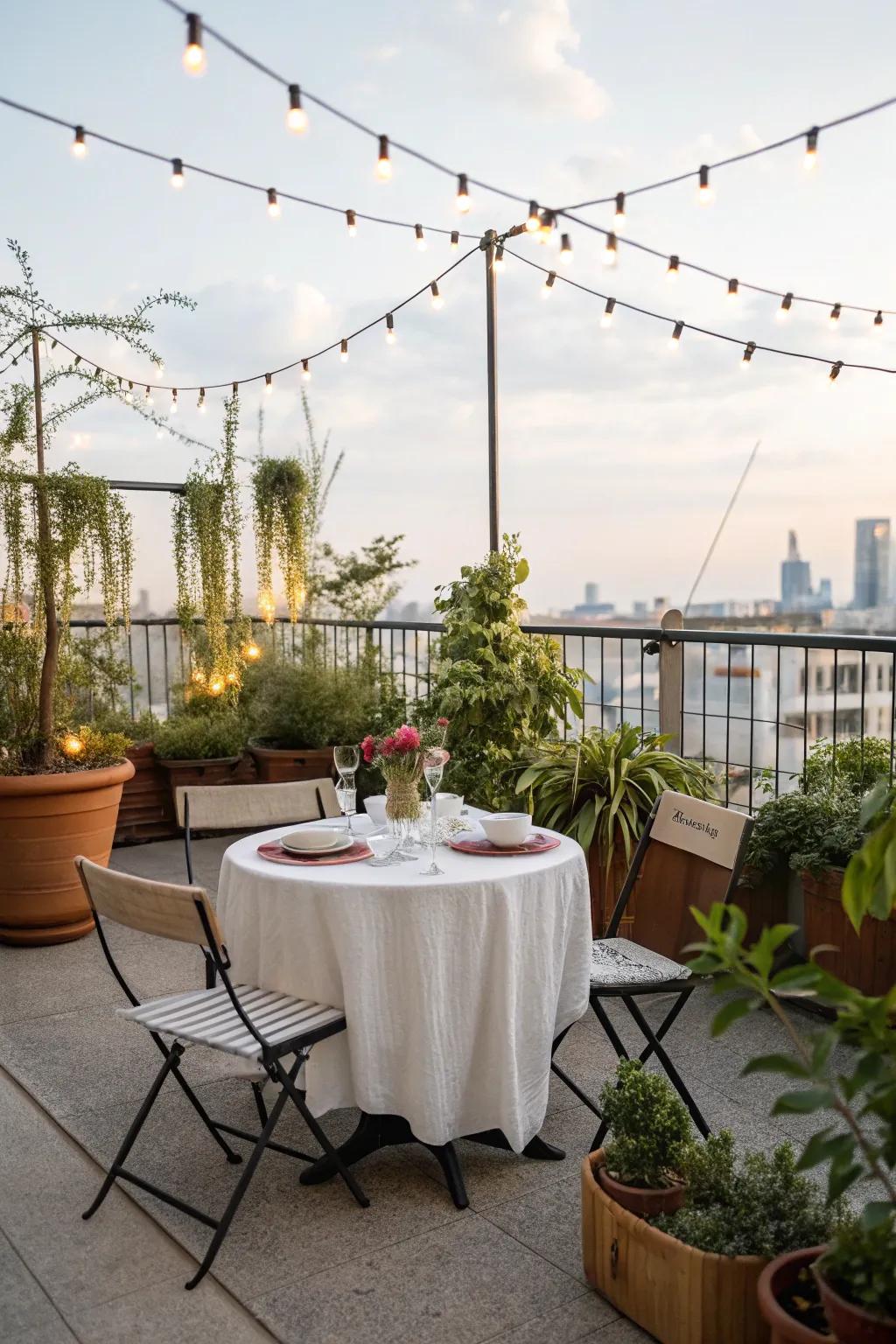 A charming bistro set is perfect for intimate outdoor moments.