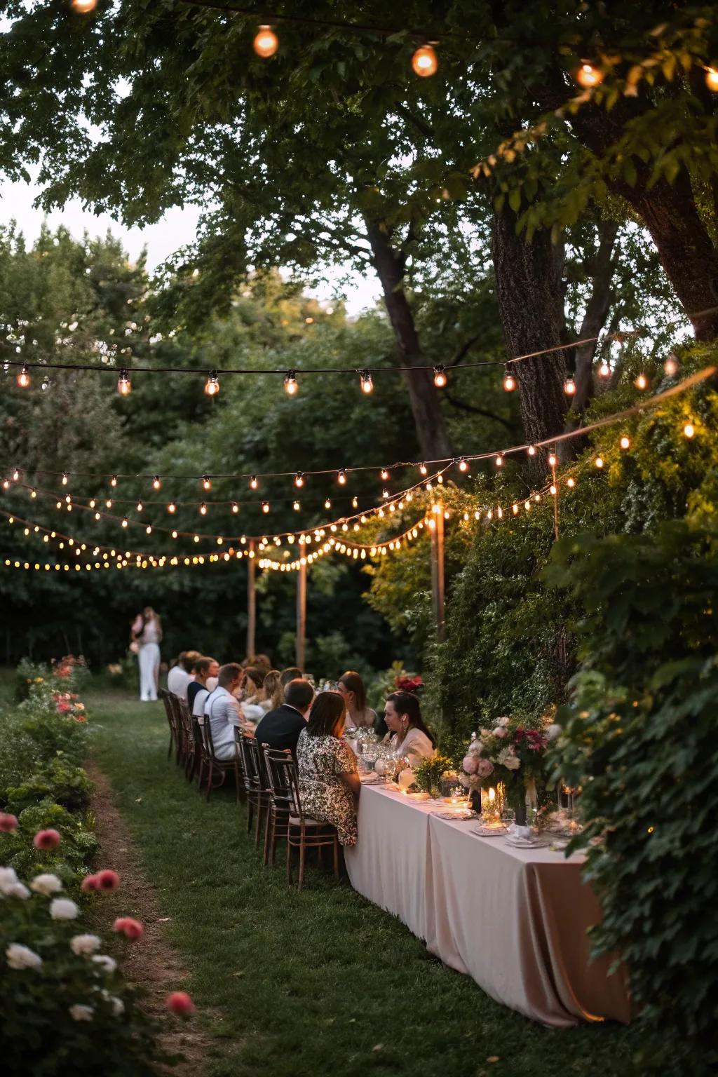Strand lighting crafts an enchanting ambiance for any open-air celebration.