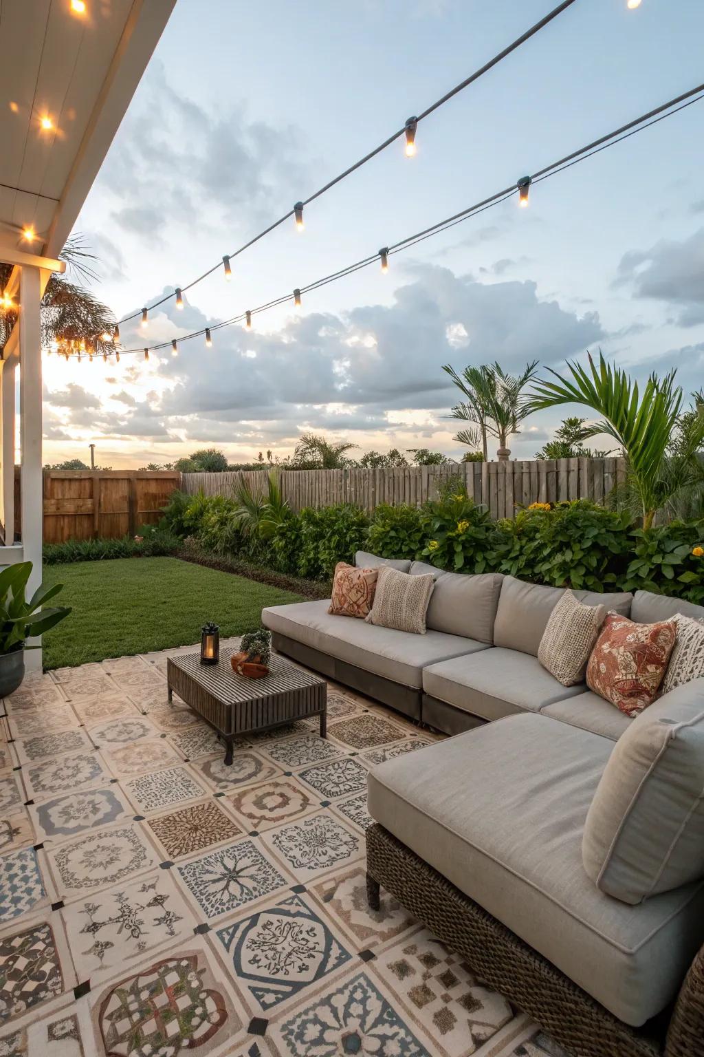 Design a snug sanctuary with refined patio tiles.