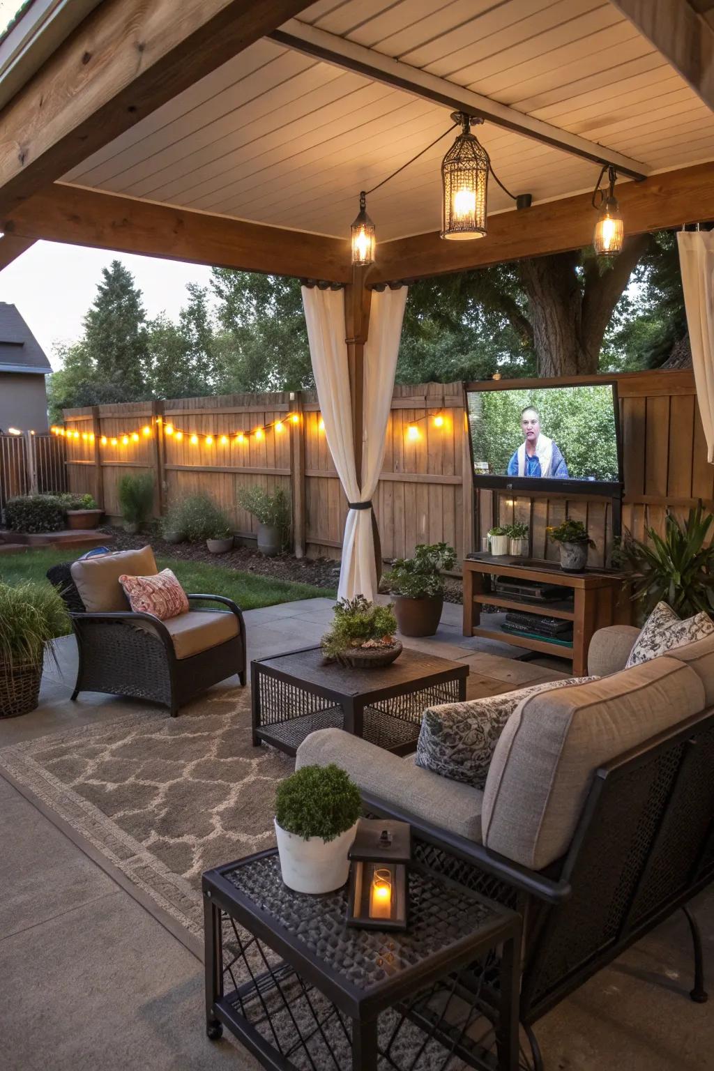 A covered veranda transforms into the quintessential outdoor viewing place, offering comfort and protection.