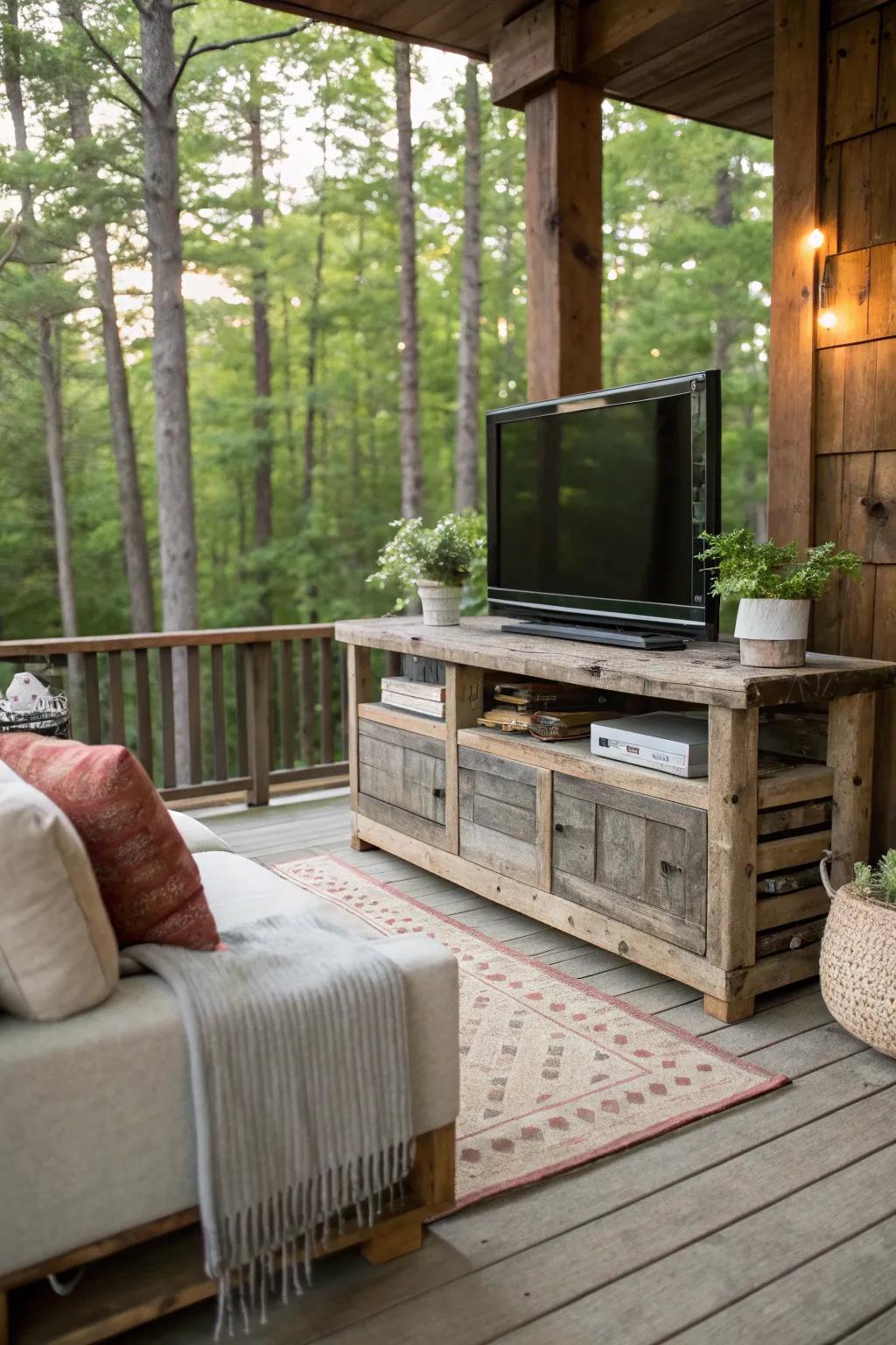 A homespun timber visuals stand that enhances the natural backdrop.