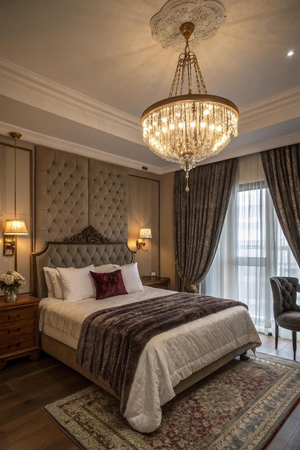 A hanging light brings sophistication and luxury.