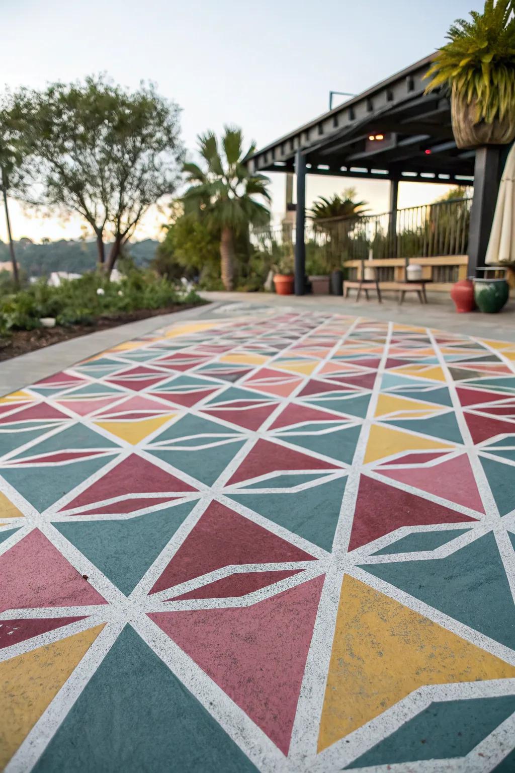 This patio displays complicated geometric designs that offer a contemporary feel.