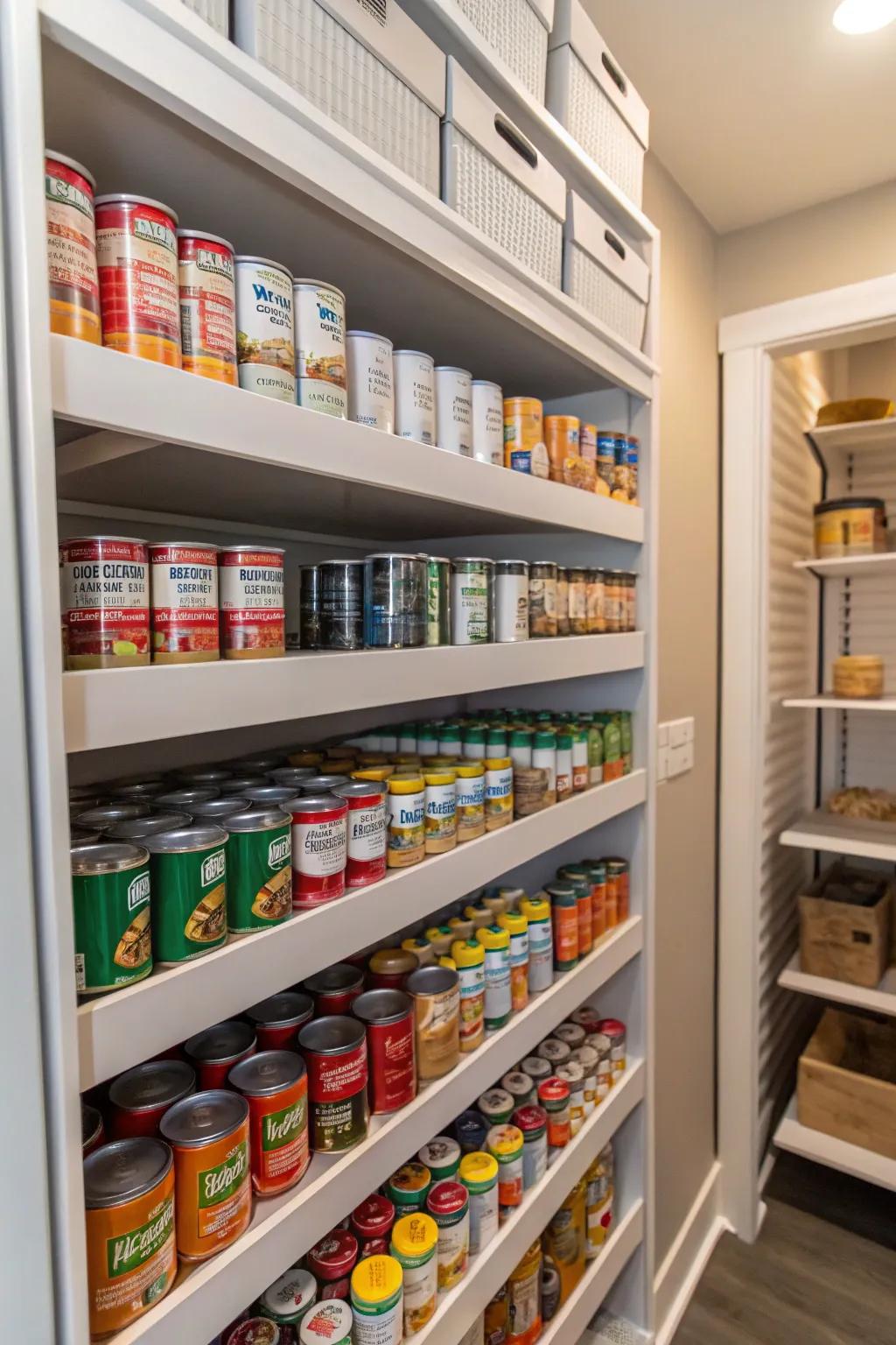 Optimize pantry space with stackable shelves.