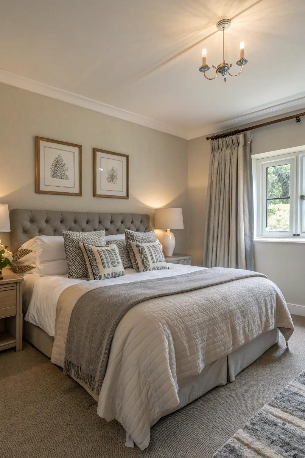 A serene bedroom showcasing a neutral palette.