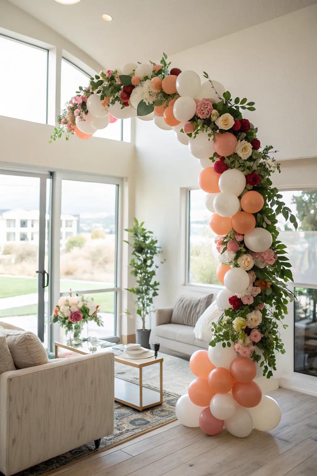A floral-infused balloon arch is the perfect welcome.